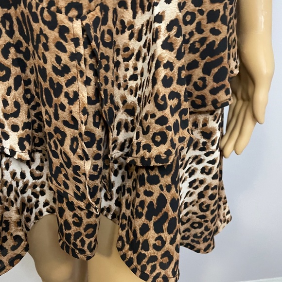Cheetah print crewneck line sleeveless fit flare asymmetrical ruffled mini dress - Picture 6 of 14